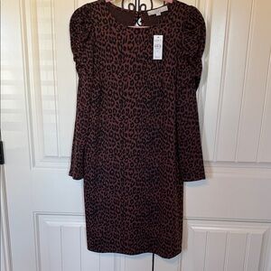 LOFT Animal Print brown and black Long Sleeve Dress
